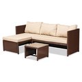 Baxton Studio Carlton Modern Sand Fabric and Brown Finished Woven PE Rattan 3-PC Outdoor Patio Lounge Set 183-11752-Zoro